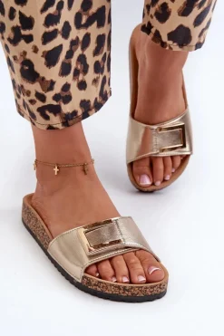 Best Boto Klapki Damskie Na Korkowej Platformie Z Ozdobą Złote Elleriome