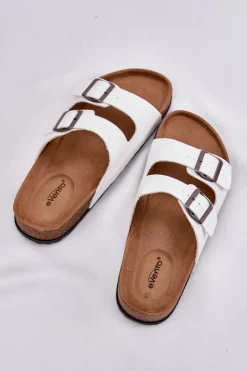 Online Klapki Damskie Na Korkowej Platformie Z Klamrami Białe Redore Damskie Klapki Korkowe|Klapki Na Platformie