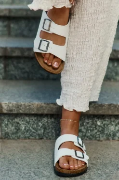 Online Klapki Damskie Na Korkowej Platformie Z Klamrami Białe Redore Damskie Klapki Korkowe|Klapki Na Platformie