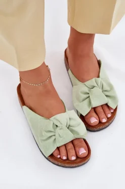 Klapki Korkowe|Klapki Na Platformie>Boto Klapki Damskie Na Korkowej Podeszwie Kokardką Miętowe Seressa Zielony