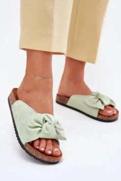 Klapki Korkowe|Klapki Na Platformie>Boto Klapki Damskie Na Korkowej Podeszwie Kokardką Miętowe Seressa Zielony