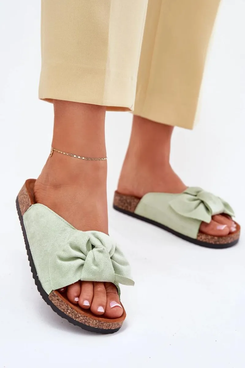 Klapki Korkowe|Klapki Na Platformie>Boto Klapki Damskie Na Korkowej Podeszwie Kokardką Miętowe Seressa Zielony