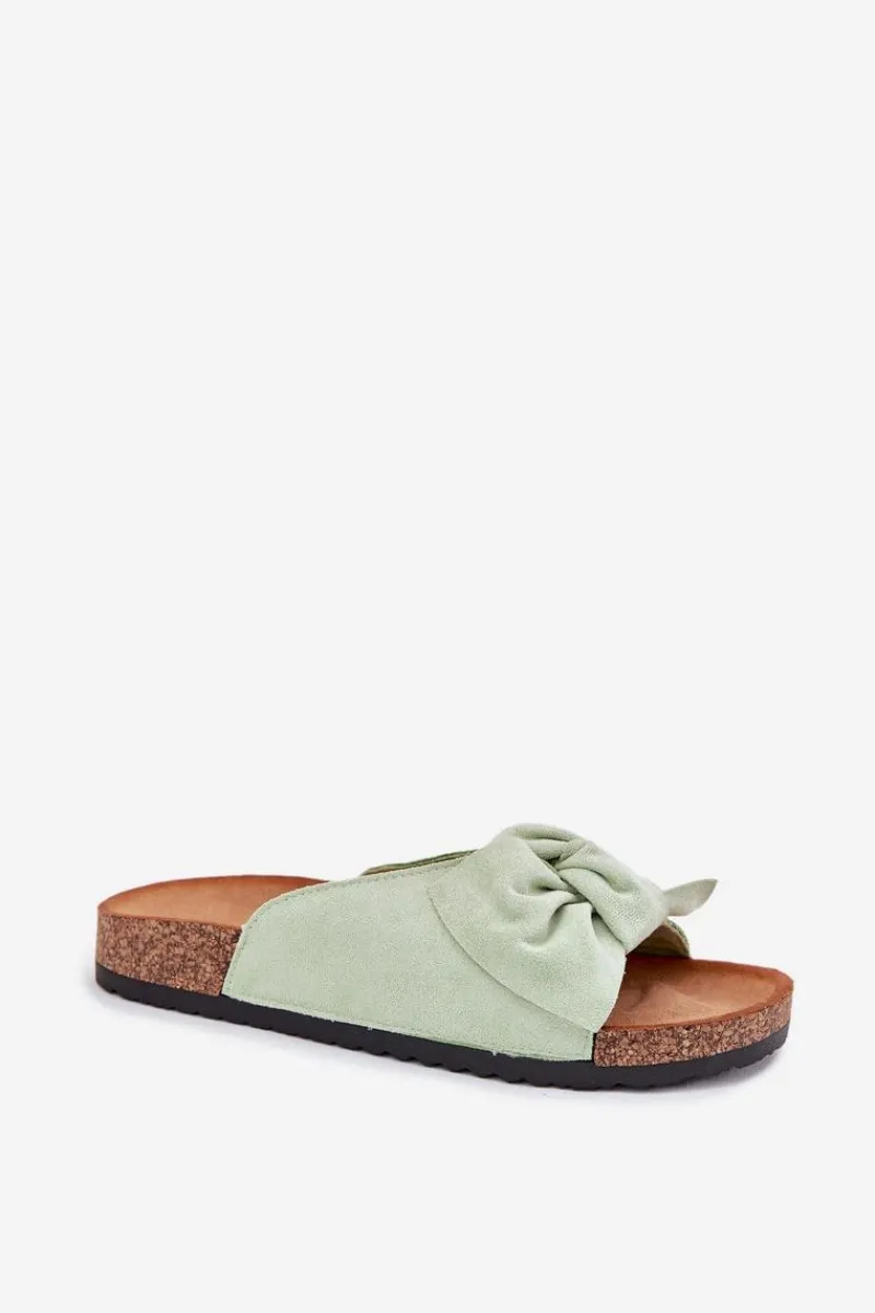 Klapki Korkowe|Klapki Na Platformie>Boto Klapki Damskie Na Korkowej Podeszwie Kokardką Miętowe Seressa Zielony