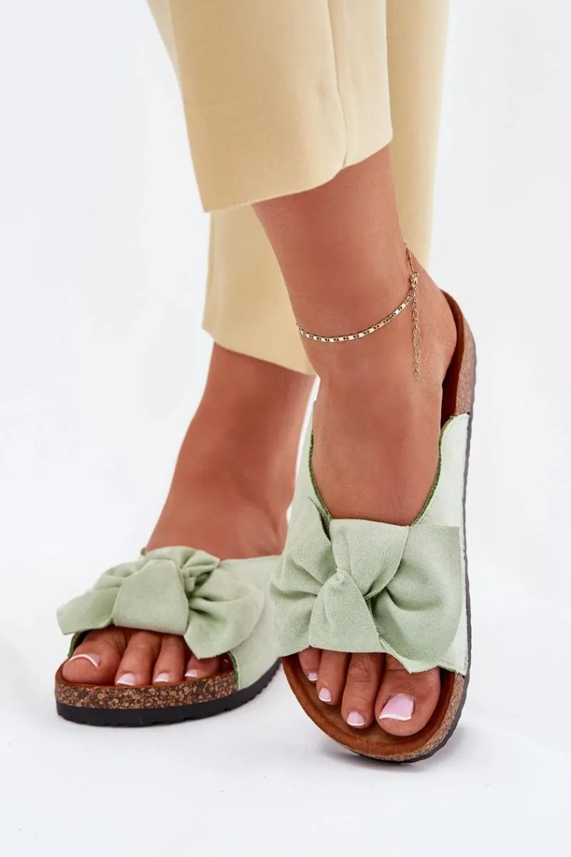 Klapki Korkowe|Klapki Na Platformie>Boto Klapki Damskie Na Korkowej Podeszwie Kokardką Miętowe Seressa Zielony