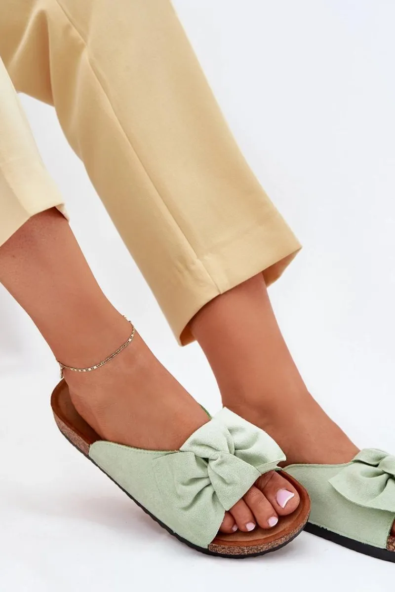 Klapki Korkowe|Klapki Na Platformie>Boto Klapki Damskie Na Korkowej Podeszwie Kokardką Miętowe Seressa Zielony