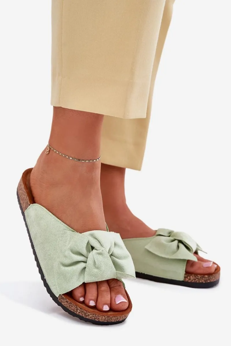 Klapki Korkowe|Klapki Na Platformie>Boto Klapki Damskie Na Korkowej Podeszwie Kokardką Miętowe Seressa Zielony