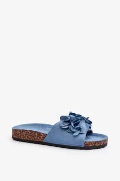 Hot Boto Klapki Damskie Na Korkowej Platformie Z Eko Zamszu Niebieskie Jaihini