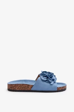 Hot Boto Klapki Damskie Na Korkowej Platformie Z Eko Zamszu Niebieskie Jaihini