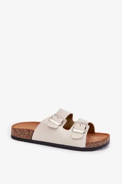 Hot Boto Klapki Damskie Na Korkowej Platformie Z Klamrami Beżowe Livara