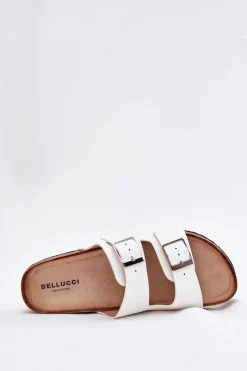 Hot Klapki Damskie Na Korkowej Platformie Klamry Białe Evisolla Damskie Klapki Korkowe|Klapki Na Platformie