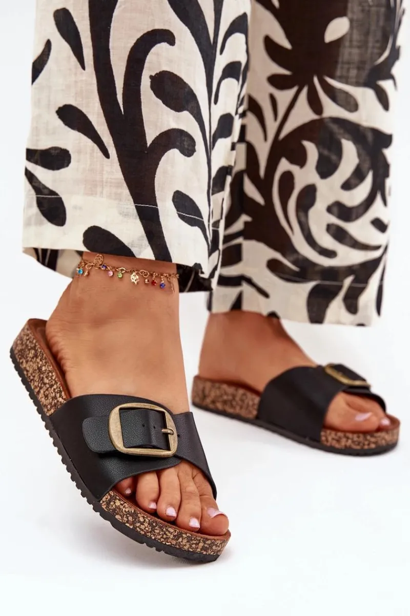 Online Boto Klapki Damskie Na Korkowej Platformie Z Klamrą Czarne Vianara Czarny