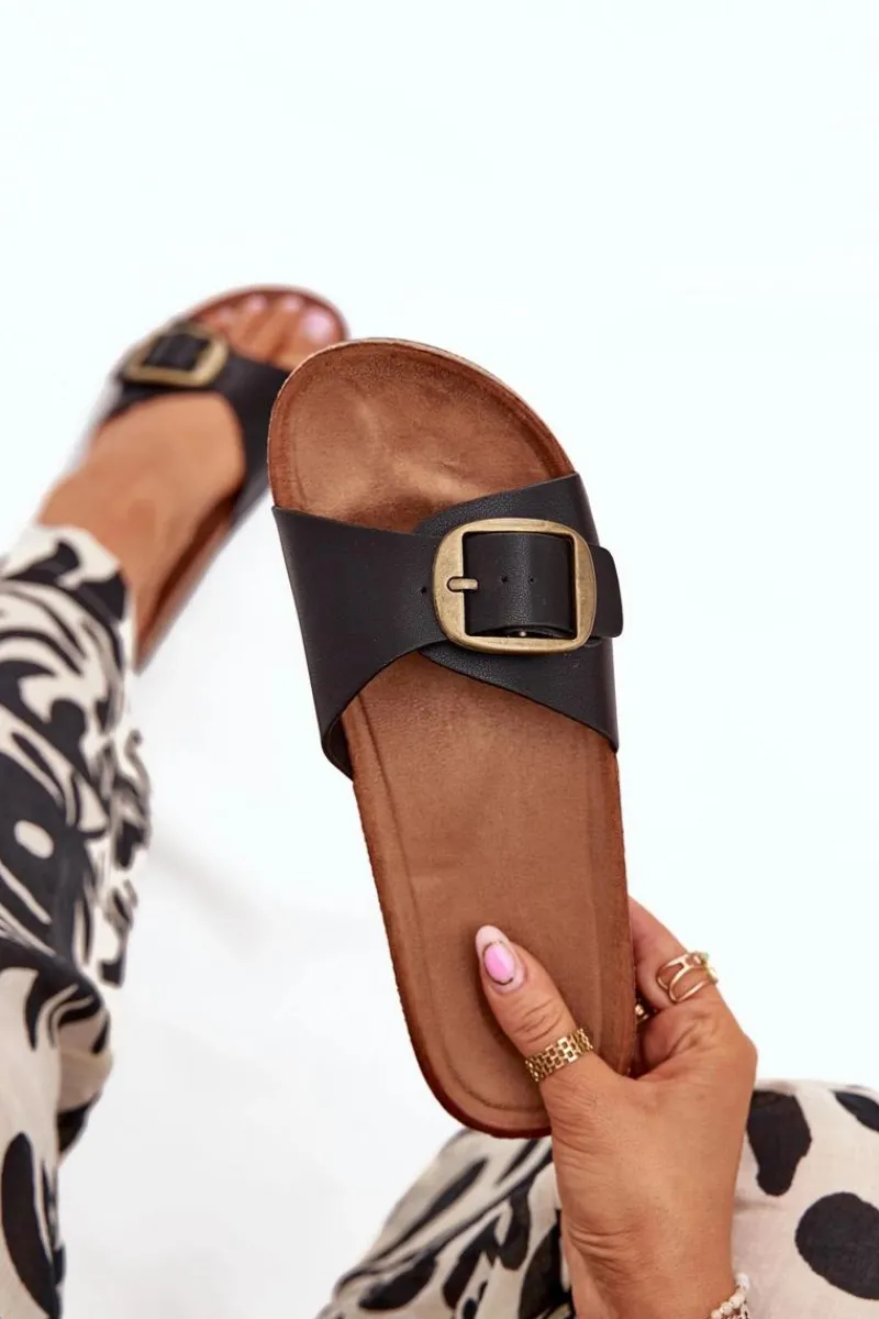 Online Boto Klapki Damskie Na Korkowej Platformie Z Klamrą Czarne Vianara Czarny