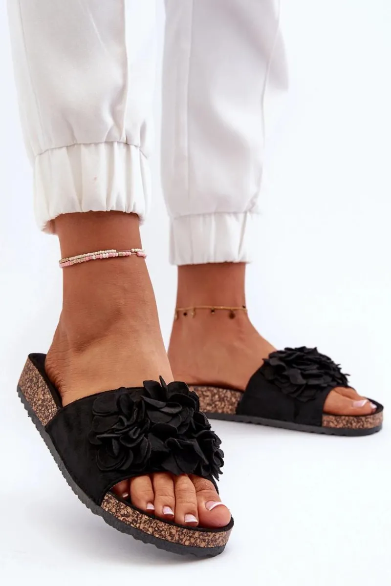 Sale Klapki Damskie Na Korkowej Platformie Z Eko Zamszu Czarne Jaihini Damskie Klapki Korkowe|Klapki Damskie Klasyczne