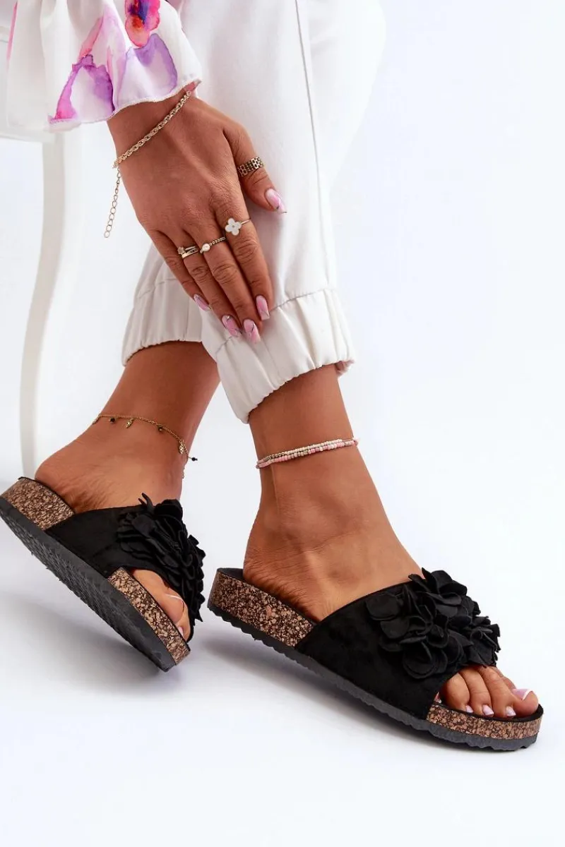 Sale Klapki Damskie Na Korkowej Platformie Z Eko Zamszu Czarne Jaihini Damskie Klapki Korkowe|Klapki Damskie Klasyczne