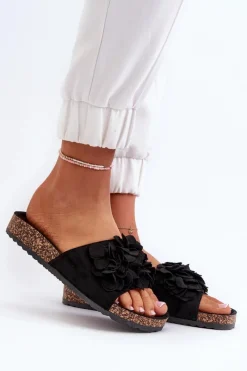 Sale Klapki Damskie Na Korkowej Platformie Z Eko Zamszu Czarne Jaihini Damskie Klapki Korkowe|Klapki Damskie Klasyczne