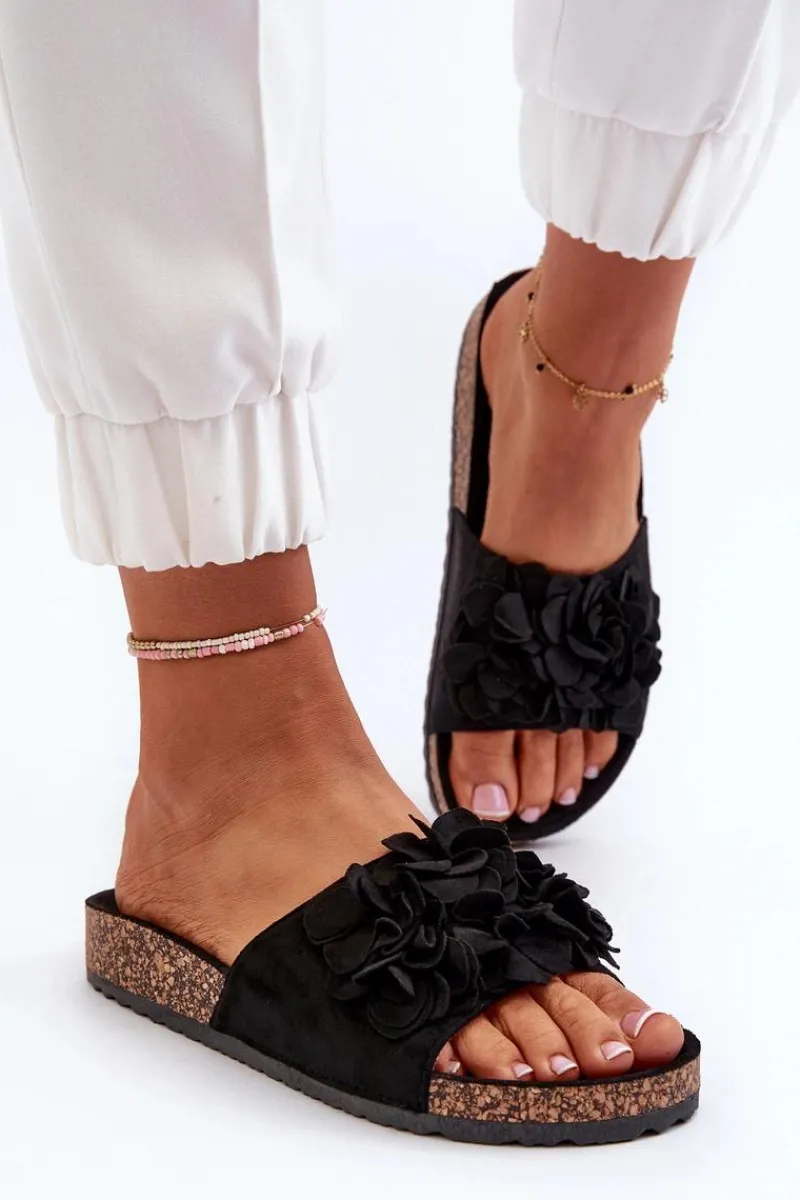 Sale Klapki Damskie Na Korkowej Platformie Z Eko Zamszu Czarne Jaihini Damskie Klapki Korkowe|Klapki Damskie Klasyczne