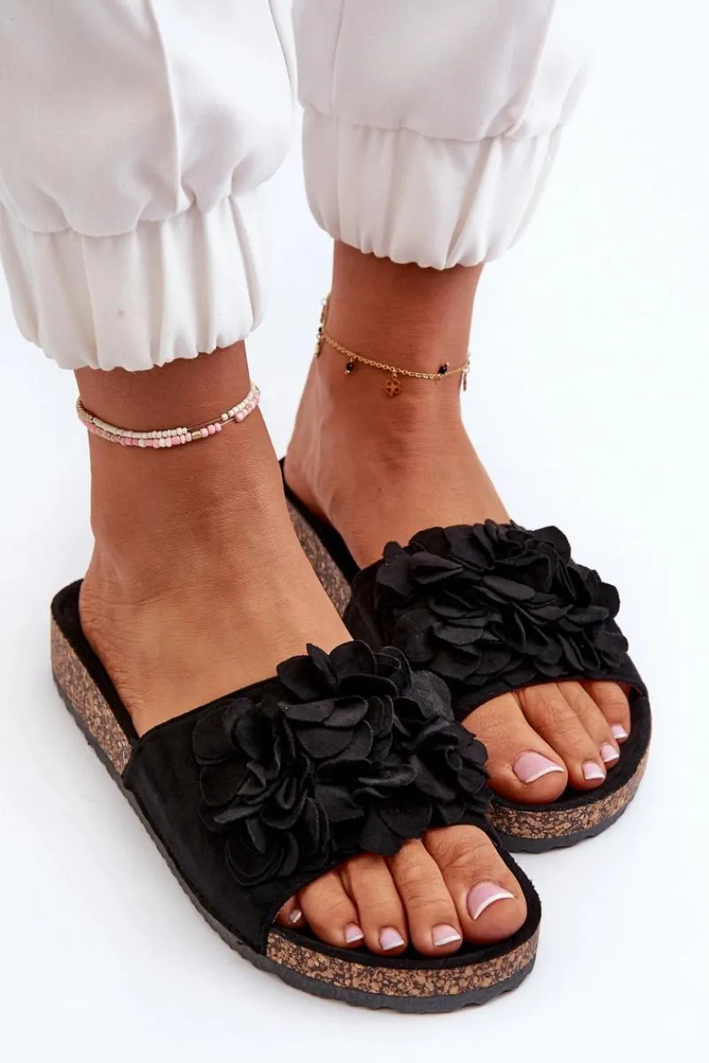 Sale Klapki Damskie Na Korkowej Platformie Z Eko Zamszu Czarne Jaihini Damskie Klapki Korkowe|Klapki Damskie Klasyczne