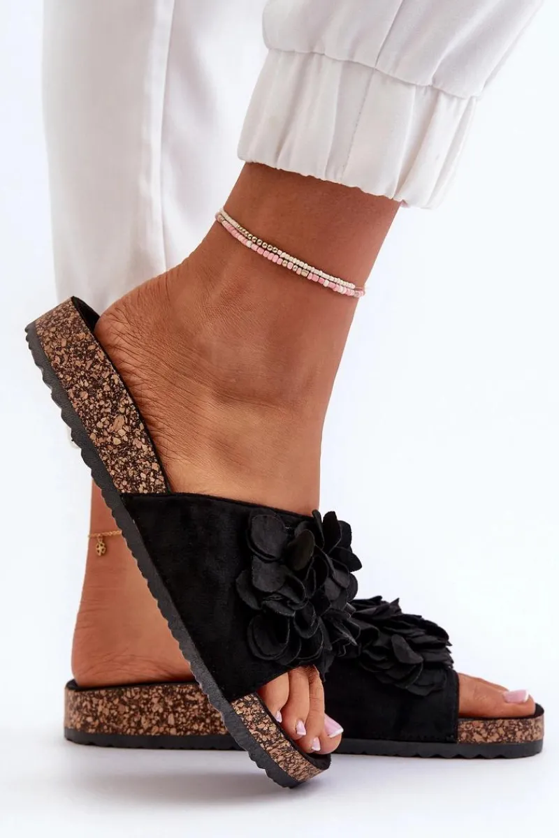 Sale Klapki Damskie Na Korkowej Platformie Z Eko Zamszu Czarne Jaihini Damskie Klapki Korkowe|Klapki Damskie Klasyczne