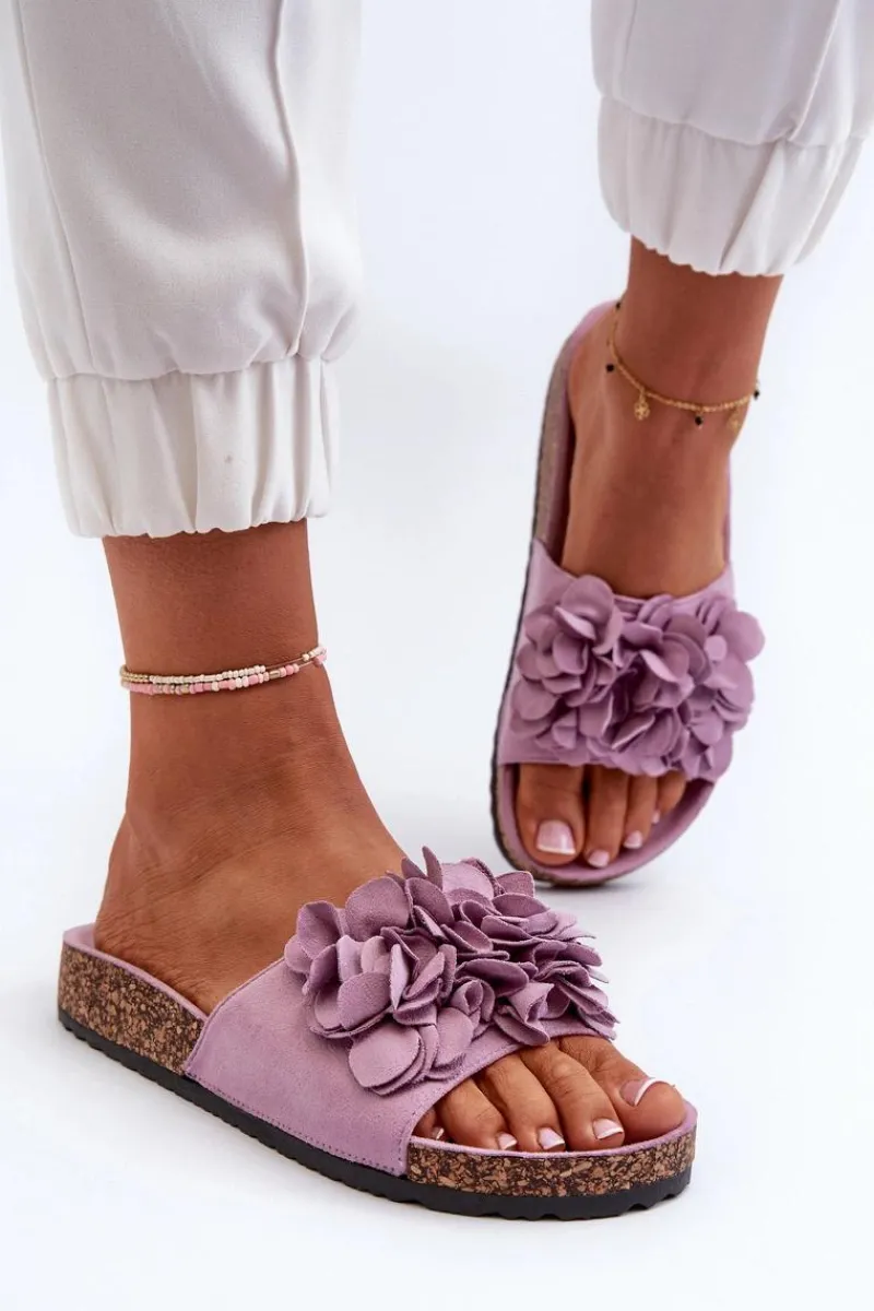 Klapki Korkowe|Klapki Damskie Klasyczne>Boto Klapki Damskie Na Korkowej Platformie Z Eko Zamszu Fioletowe Jaihini