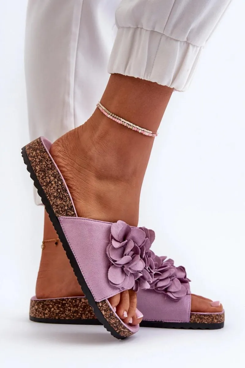 Klapki Korkowe|Klapki Damskie Klasyczne>Boto Klapki Damskie Na Korkowej Platformie Z Eko Zamszu Fioletowe Jaihini