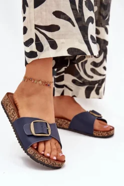 Klapki Korkowe|Klapki Na Platformie>Boto Klapki Damskie Na Korkowej Platformie Z Klamrą Granatowe Vianara Niebieski