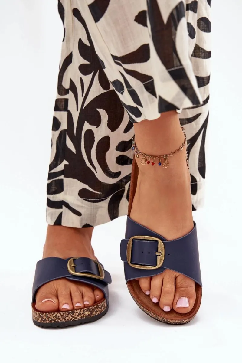 Klapki Korkowe|Klapki Na Platformie>Boto Klapki Damskie Na Korkowej Platformie Z Klamrą Granatowe Vianara Niebieski