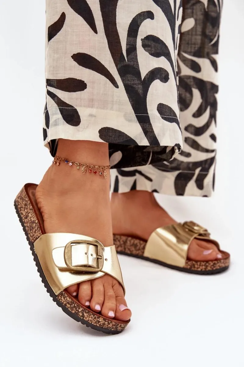 Klapki Korkowe|Klapki Na Platformie>Boto Klapki Damskie Na Korkowej Platformie Z Klamrą Złote Vianara Złoty