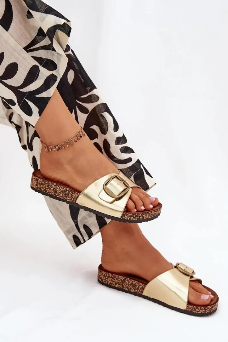 Klapki Korkowe|Klapki Na Platformie>Boto Klapki Damskie Na Korkowej Platformie Z Klamrą Złote Vianara Złoty