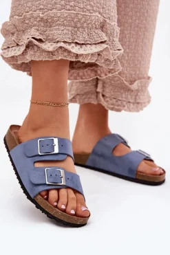 Klapki Korkowe|Klapki Na Platformie>Boto Klapki Damskie Na Korkowej Platformie Klamry e Evisolla Niebieski