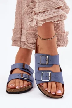 Klapki Korkowe|Klapki Na Platformie>Boto Klapki Damskie Na Korkowej Platformie Klamry e Evisolla Niebieski