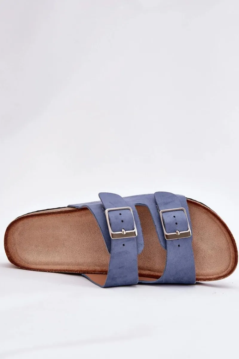 Klapki Korkowe|Klapki Na Platformie>Boto Klapki Damskie Na Korkowej Platformie Klamry e Evisolla Niebieski