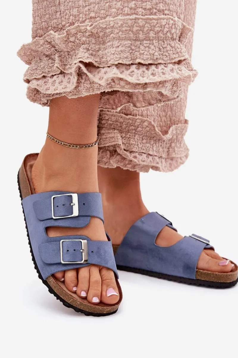 Klapki Korkowe|Klapki Na Platformie>Boto Klapki Damskie Na Korkowej Platformie Klamry e Evisolla Niebieski