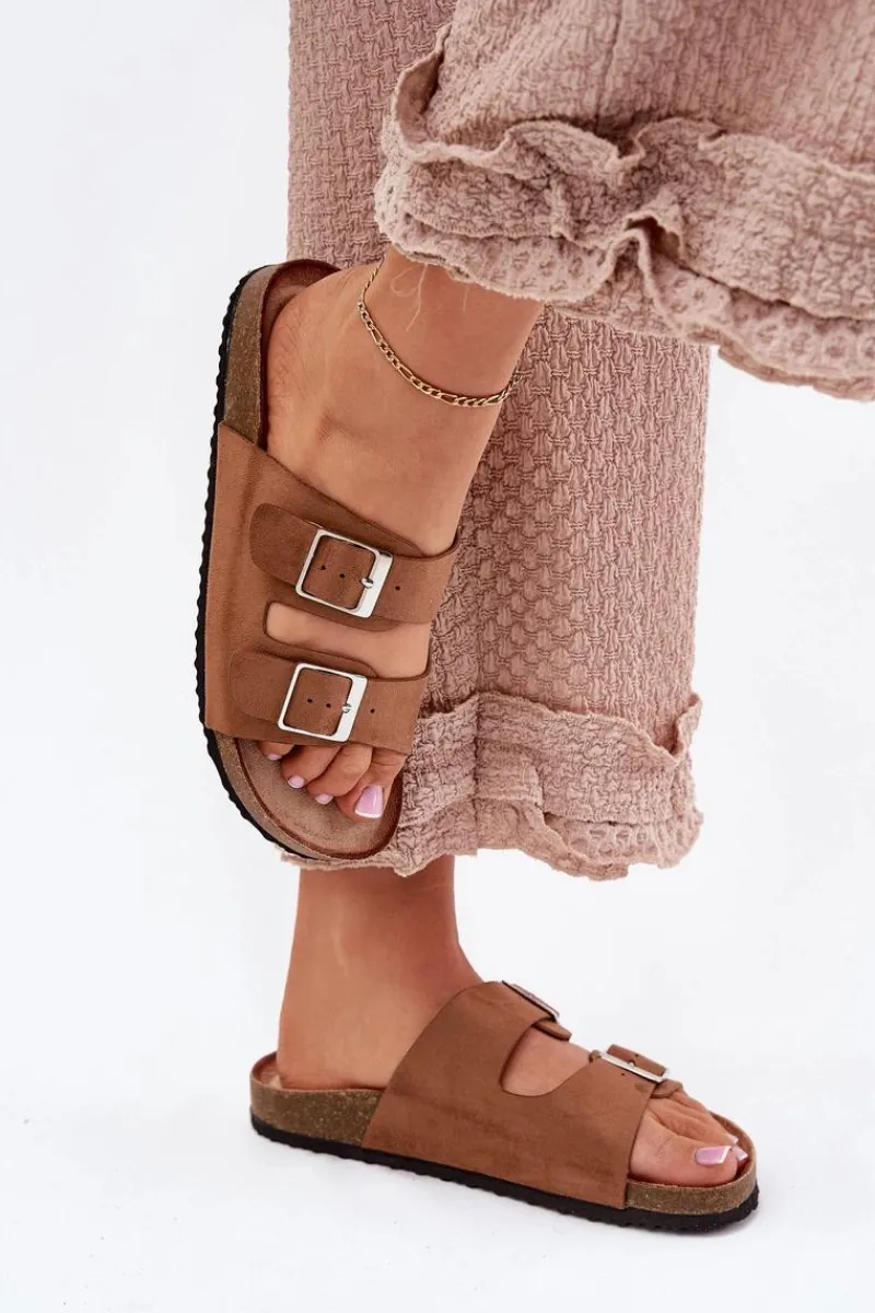 Discount Klapki Damskie Na Korkowej Platformie Klamry Camel Evisolla Damskie Klapki Korkowe|Klapki Na Platformie