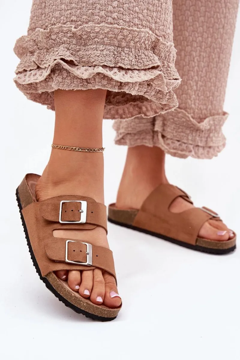 Discount Klapki Damskie Na Korkowej Platformie Klamry Camel Evisolla Damskie Klapki Korkowe|Klapki Na Platformie