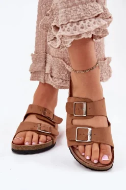 Discount Klapki Damskie Na Korkowej Platformie Klamry Camel Evisolla Damskie Klapki Korkowe|Klapki Na Platformie