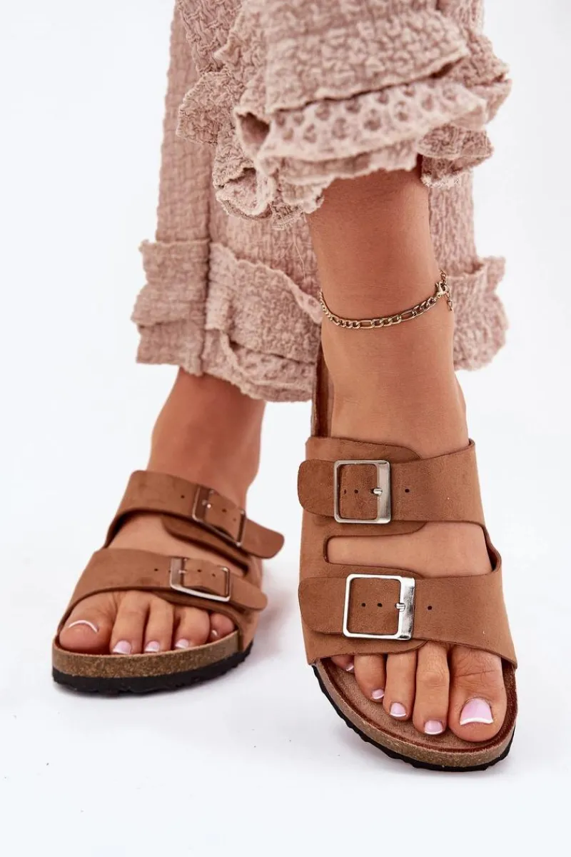 Discount Klapki Damskie Na Korkowej Platformie Klamry Camel Evisolla Damskie Klapki Korkowe|Klapki Na Platformie