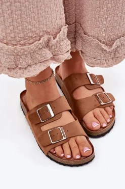 Discount Klapki Damskie Na Korkowej Platformie Klamry Camel Evisolla Damskie Klapki Korkowe|Klapki Na Platformie