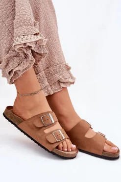 Discount Klapki Damskie Na Korkowej Platformie Klamry Camel Evisolla Damskie Klapki Korkowe|Klapki Na Platformie