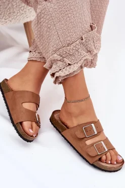 Discount Klapki Damskie Na Korkowej Platformie Klamry Camel Evisolla Damskie Klapki Korkowe|Klapki Na Platformie