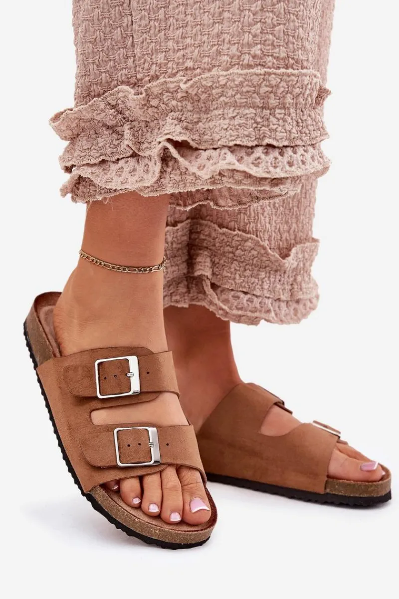 Discount Klapki Damskie Na Korkowej Platformie Klamry Camel Evisolla Damskie Klapki Korkowe|Klapki Na Platformie