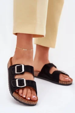 Klapki Korkowe|Klapki Damskie Klasyczne>Boto Klapki Damskie Na Korkowej Platformie Z Klamrami Czarne Livara