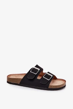 Sale Klapki Damskie Na Korkowej Platformie Klamry Czarne Evisolla Damskie Klapki Korkowe|Klapki Na Platformie