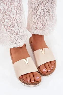 Outlet Klapki Damskie Na Korkowej Platformie Z Ozdobnym Detalem Beżowe Vessira Damskie Klapki Korkowe|Klapki Na Platformie