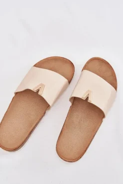 Outlet Klapki Damskie Na Korkowej Platformie Z Ozdobnym Detalem Beżowe Vessira Damskie Klapki Korkowe|Klapki Na Platformie