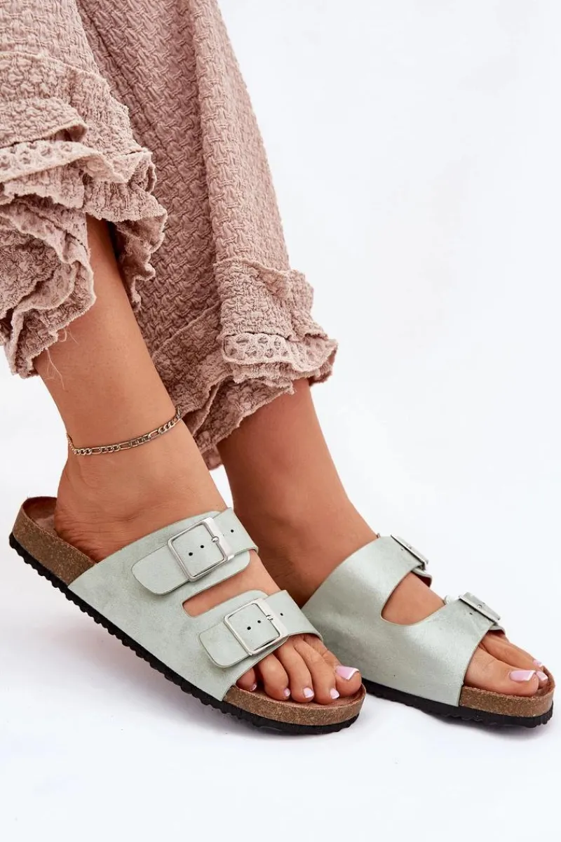 Discount Boto Klapki Damskie Na Korkowej Platformie Klamry Miętowe Evisolla