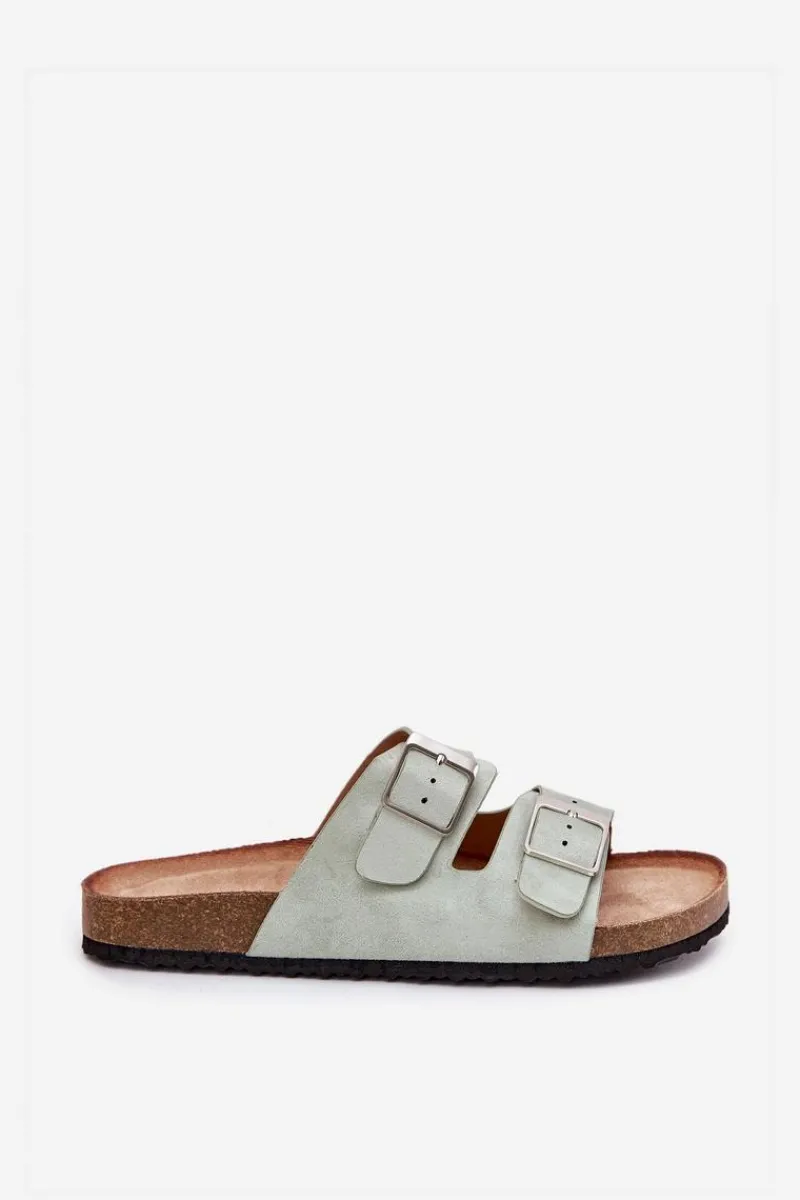 Discount Boto Klapki Damskie Na Korkowej Platformie Klamry Miętowe Evisolla