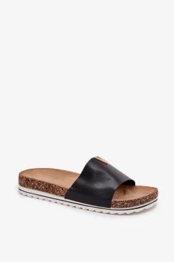Klapki Damskie Na Korkowej Platformie Z Ozdobnym Detalem Czarne Vessira Damskie Klapki Korkowe|Klapki Na Platformie