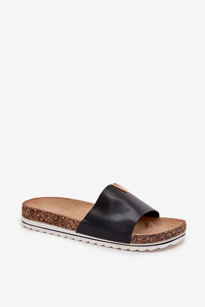 Klapki Damskie Na Korkowej Platformie Z Ozdobnym Detalem Czarne Vessira Damskie Klapki Korkowe|Klapki Na Platformie