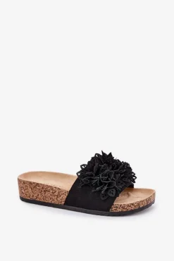 Clearance Klapki Damskie Na Korkowej Platformie Czarne Elirna Damskie Klapki Korkowe|Klapki Na Platformie