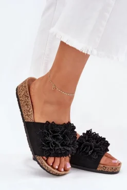 Clearance Klapki Damskie Na Korkowej Platformie Czarne Elirna Damskie Klapki Korkowe|Klapki Na Platformie